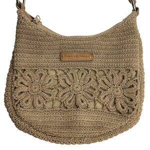 Frankie & Johnnie Shoulder Bag Purse Beige Crochet Rope Floral Coastal Boho